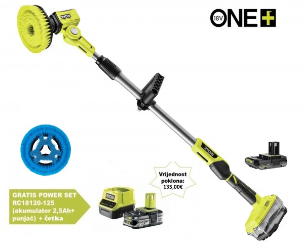 RYOBI  aku teleskopska četka R18TPS-120G (18V, ONE+, 1x2,0Ah) 5133004850 PP26+